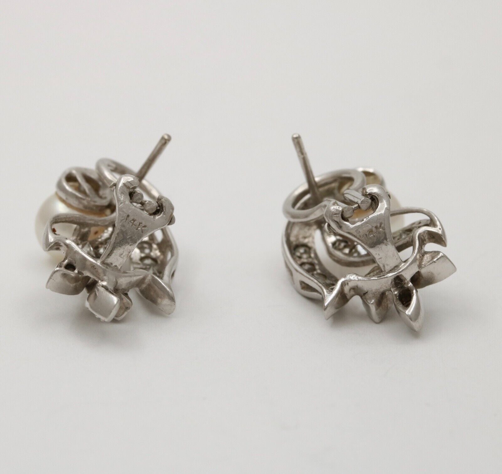 Elegant Vintage 14K Gold Pearl and Diamond Clip Earrings.