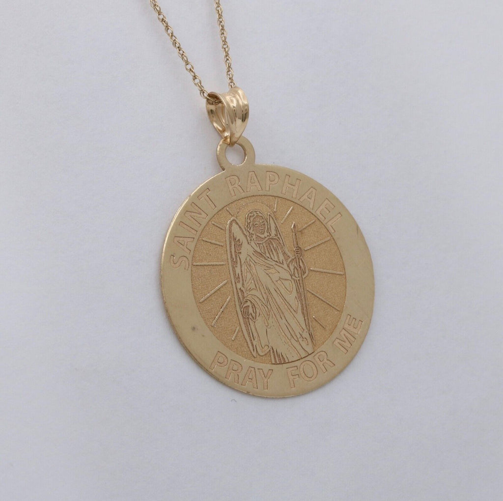 Vintage Saint Raphael 14K Yellow Gold Medallion Charm Pendant