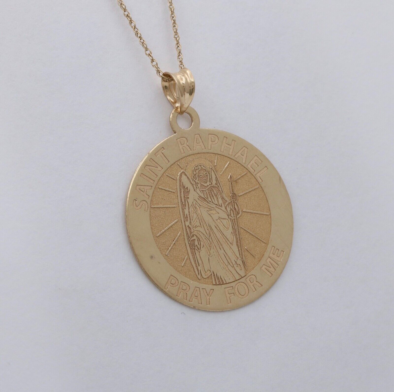 Vintage Saint Raphael 14K Yellow Gold Medallion Charm Pendant