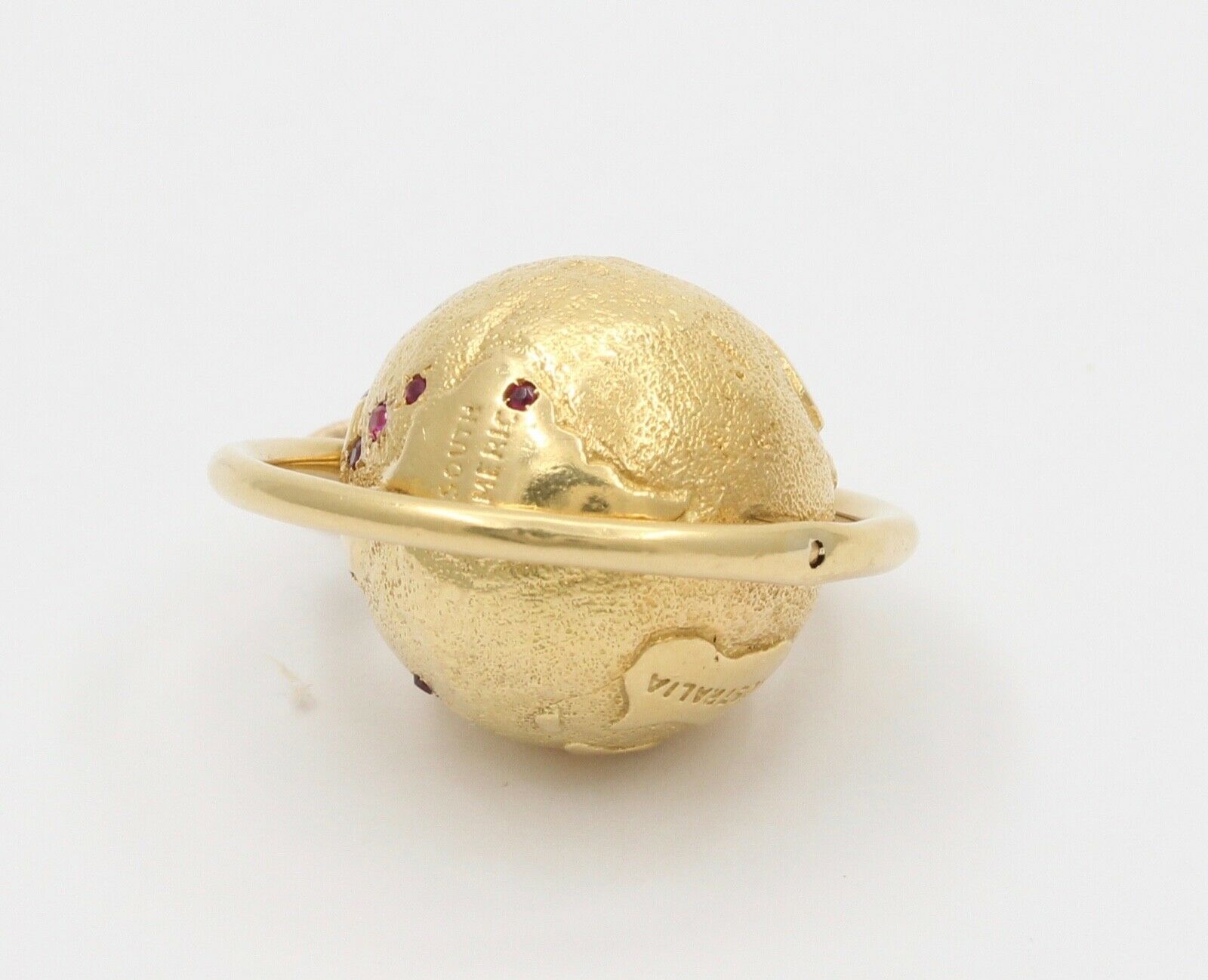 Vintage Spinning Globe Rubies 14K Yellow Gold Pendant Charm