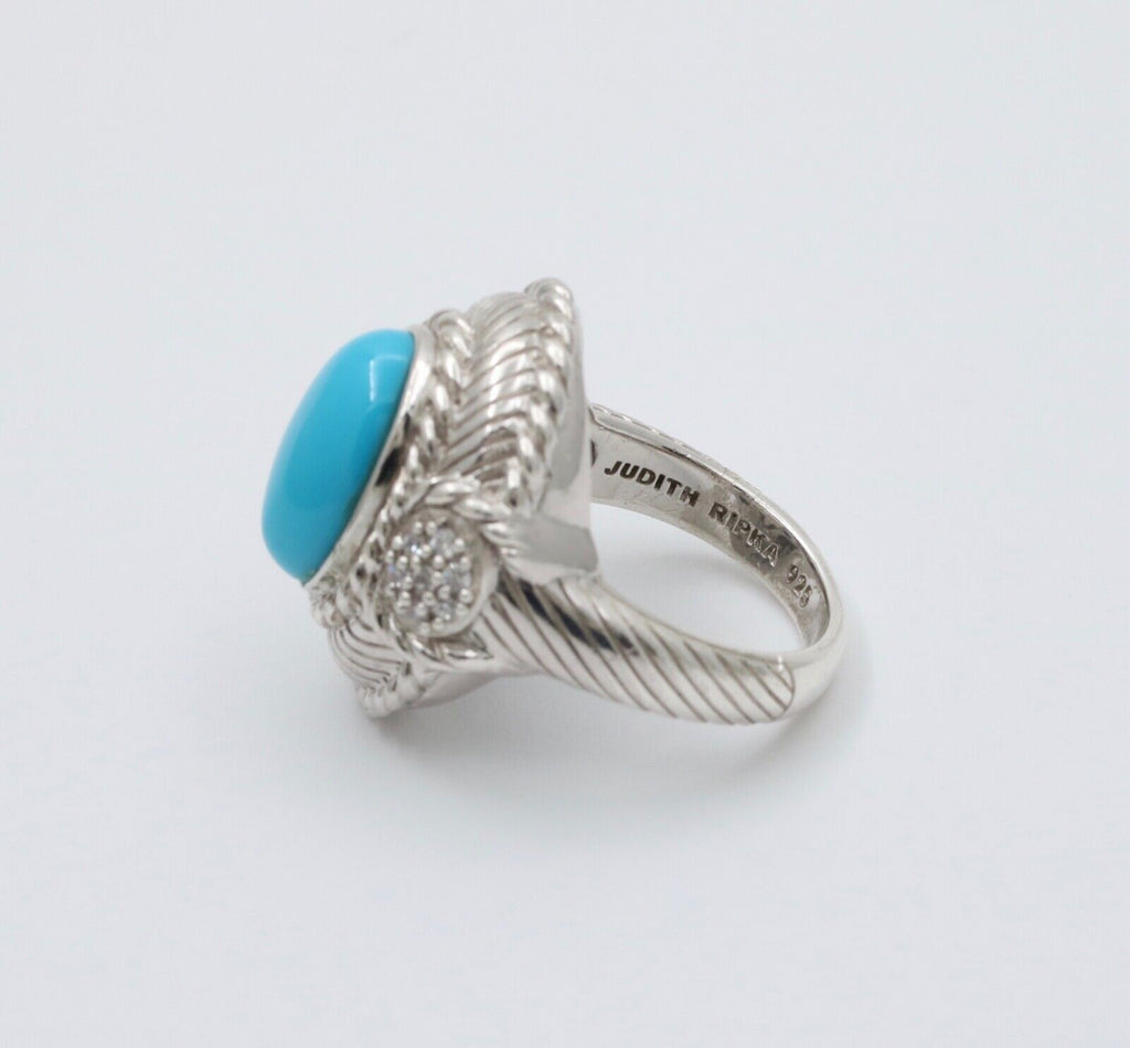 Judith Ripka Turquoise Colored Stone and Diamond 925 Silver Ring
