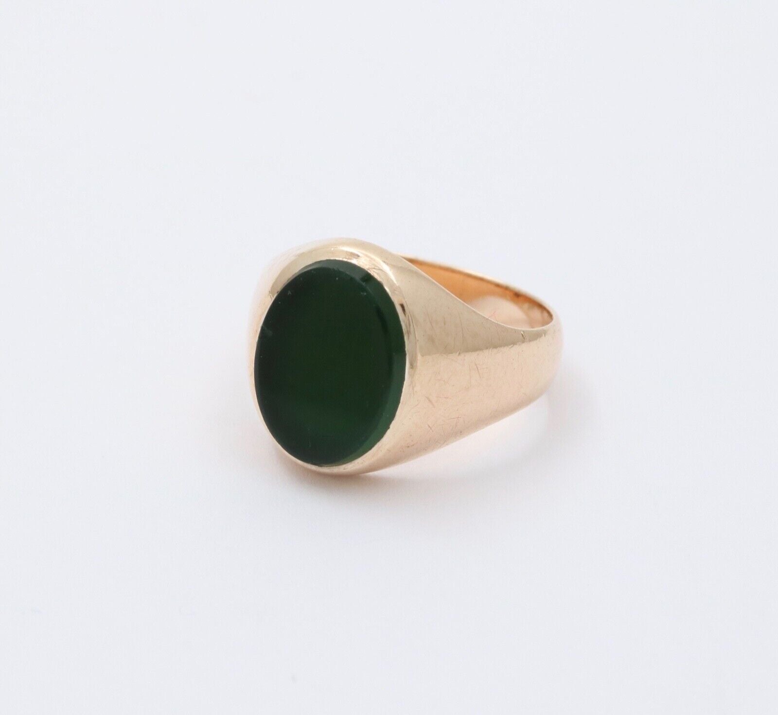 Antique 14K Pinkish Yellow Gold Green Agate Signet Ring