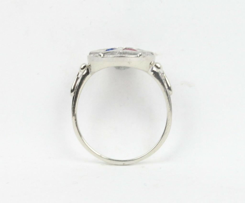 Art Deco Eastern Star 14K White Gold Diamonds Ruby Emerald Sapphire Topaz Ring