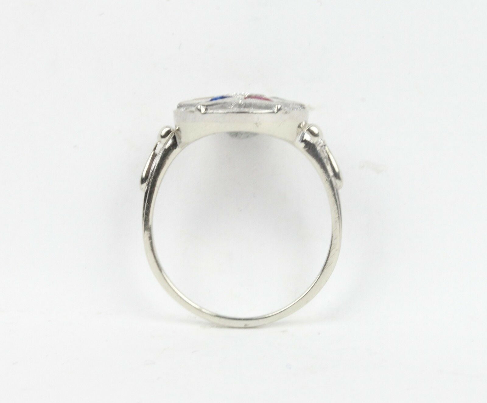 Art Deco Eastern Star 14K White Gold Diamonds Ruby Emerald Sapphire Topaz Ring