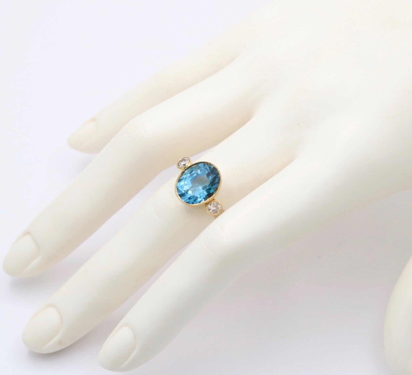 Vintage 14K Yellow Gold London Blue Topaz and Diamond Statement Ring