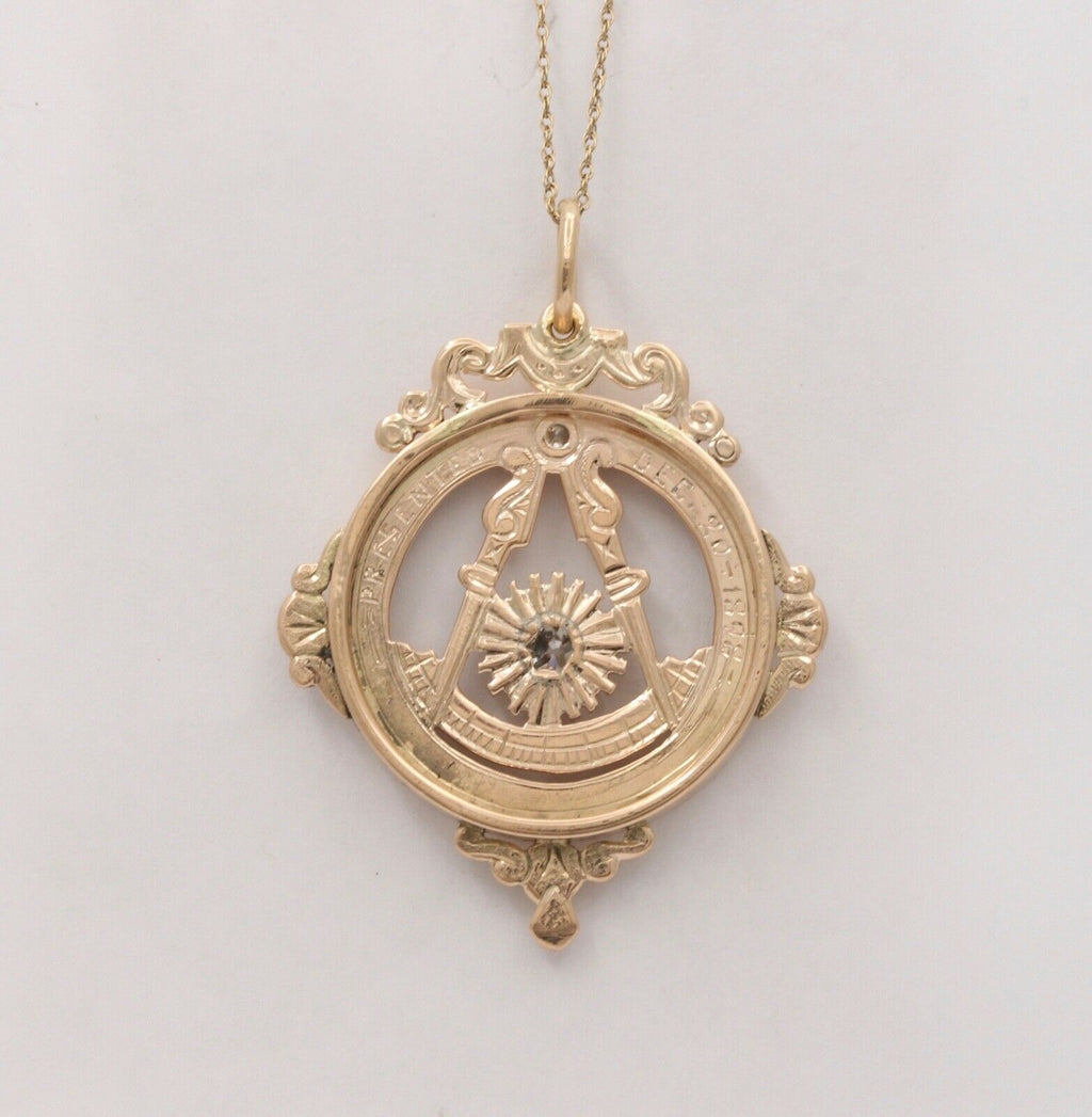 Antique Masonic Old Mine Cut Diamonds Charm Pendant, Necklace.