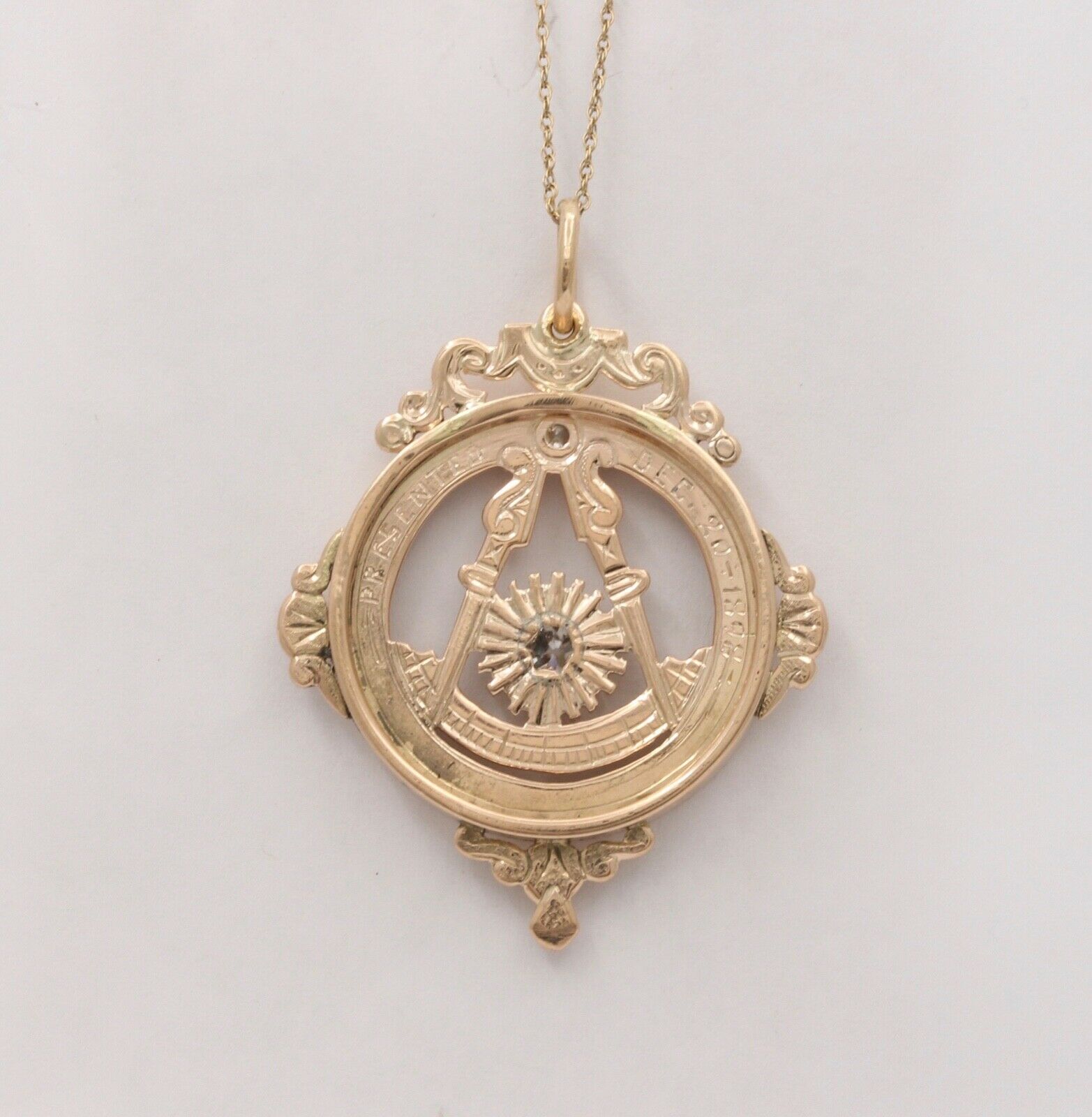Antique Masonic Old Mine Cut Diamonds Charm Pendant, Necklace.