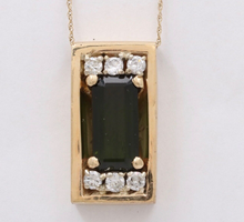 Load image into Gallery viewer, Vintage 14K Yellow Gold Tourmaline And Diamond 13.6 Grams Rectangle Pendant, Nec
