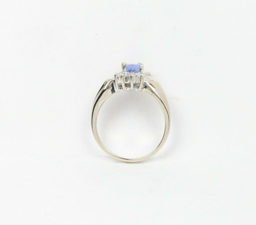 Vintage 14K White Gold Cornflower Blue Sapphire & Diamond Ring