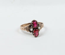 Load image into Gallery viewer, Rare Beautiful Victorian Ruby Seed Pearl 9K Rose Gold Ring
