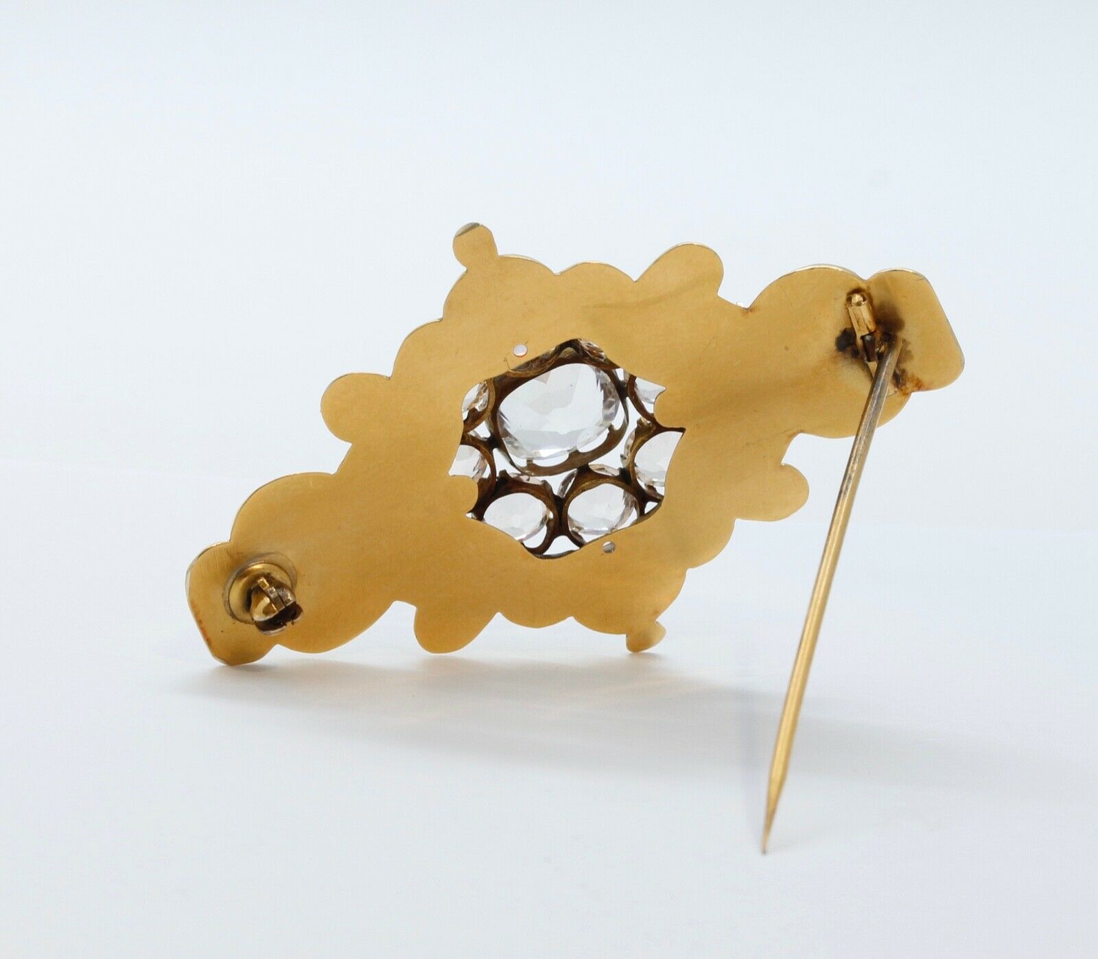 Beautiful Victorian 10K Yellow Gold Paste Stones Brooch Pin