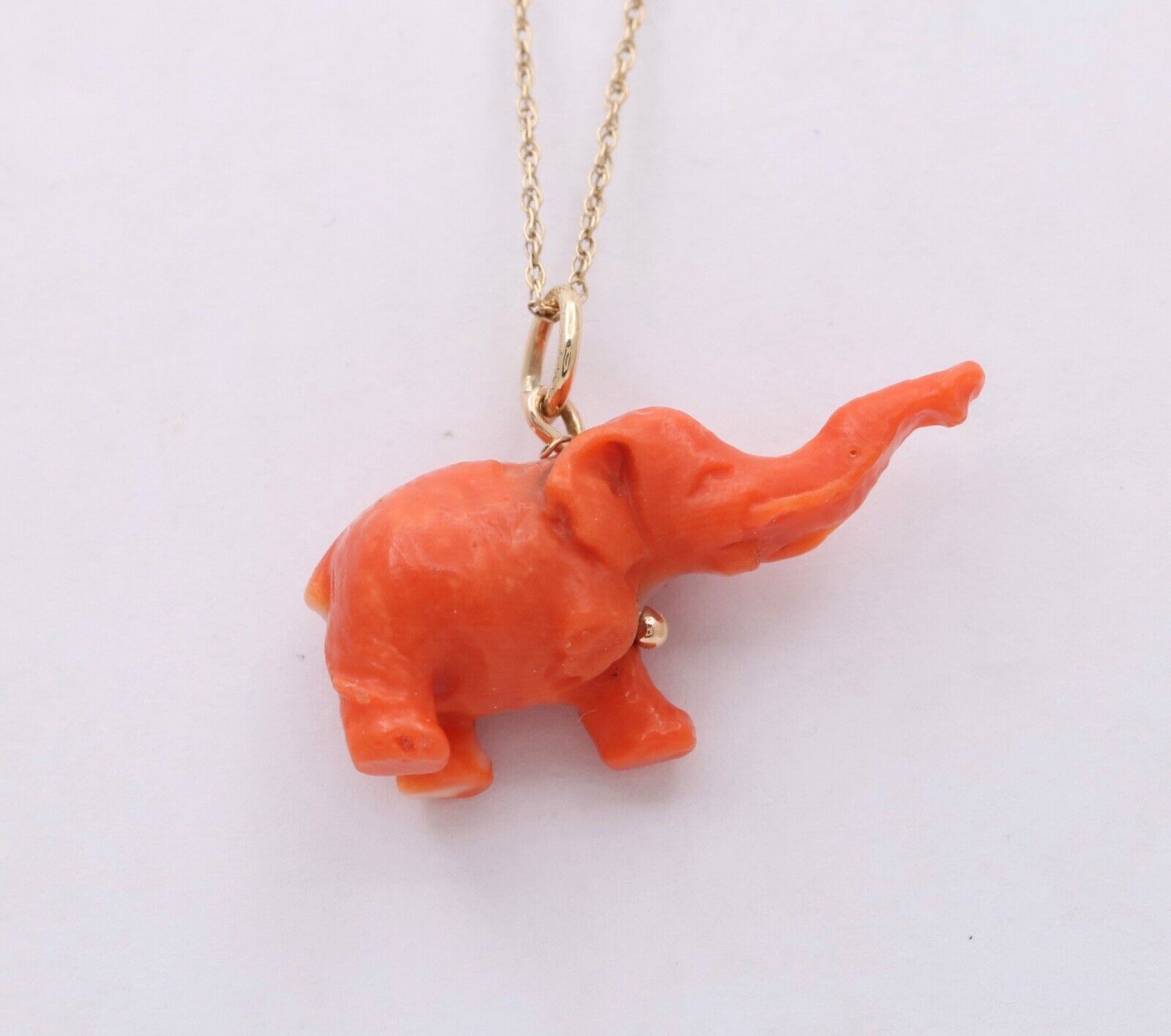 Vintage Coral Elephant 14K Yellow Gold Pendant Charm