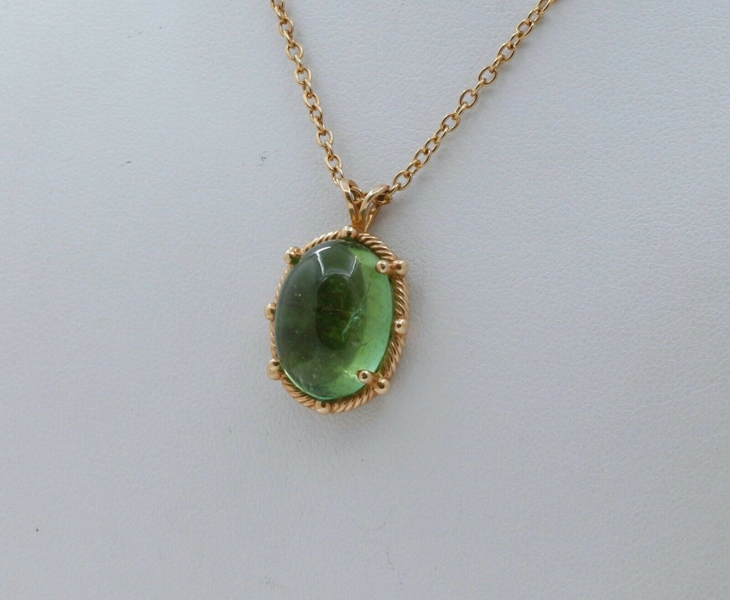 Vintage Cabochon Green Tourmaline 14K Yellow Gold Pendant