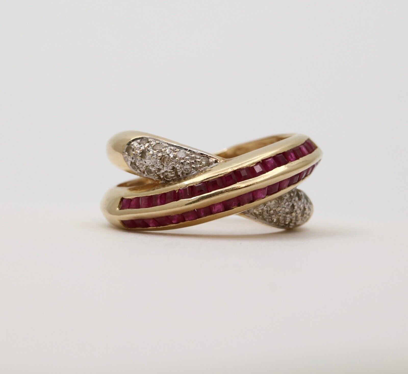 Vintage 14K Gold Ruby and Diamond Bypass Ring Band