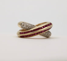 Load image into Gallery viewer, Vintage 14K Gold Ruby and Diamond Bypass Ring Band
