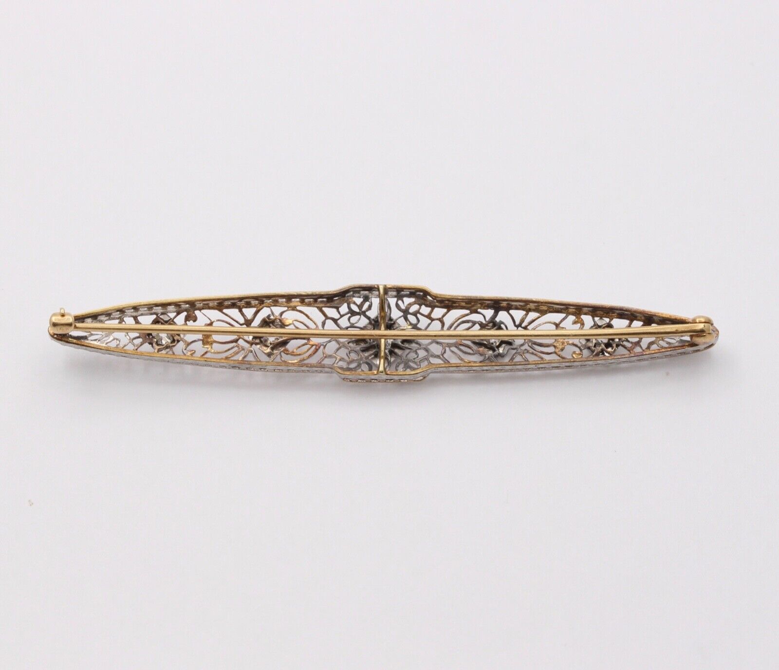Art Deco Diamonds 14K White and Yellow Gold Brooch Pin