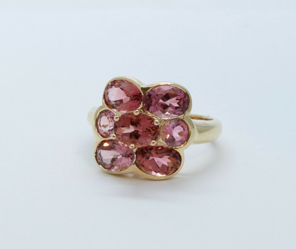 Vintage Pink Tourmaline Flower 14K Yellow Gold