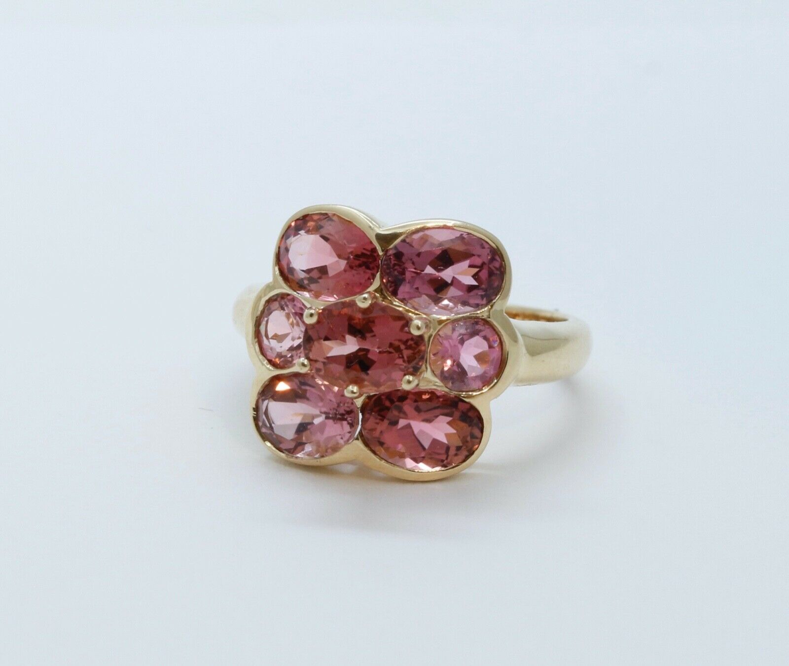 Vintage Pink Tourmaline Flower 14K Yellow Gold