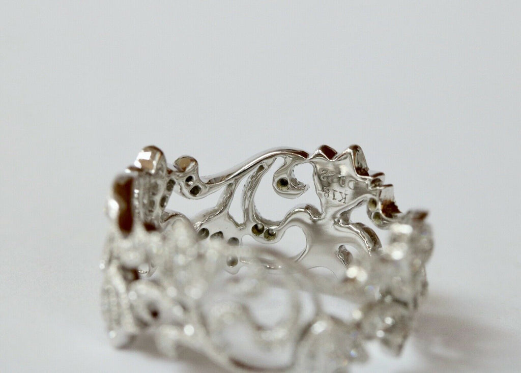 Beautiful Ladies Floral Filagree Diamonds 18K White Gold Ring