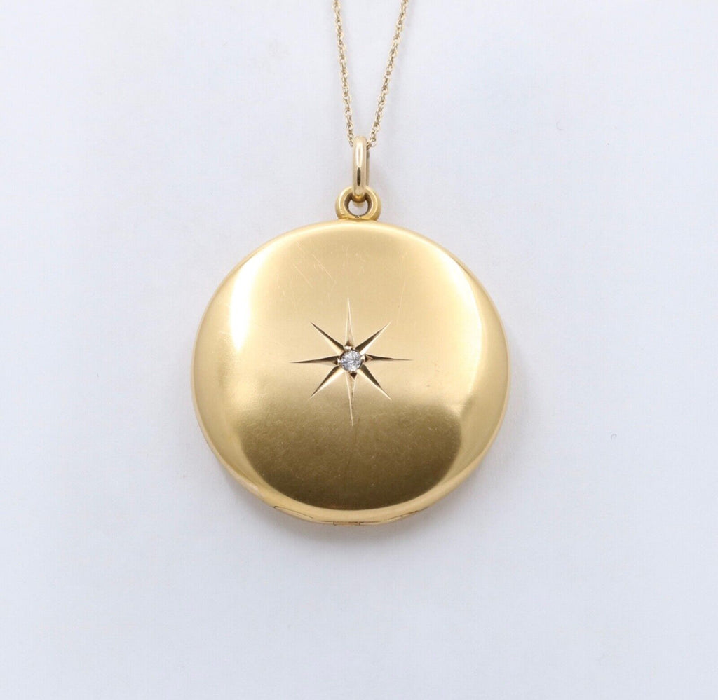Antique Victorian 14K Yellow Gold DIamond Star Locket Pendant