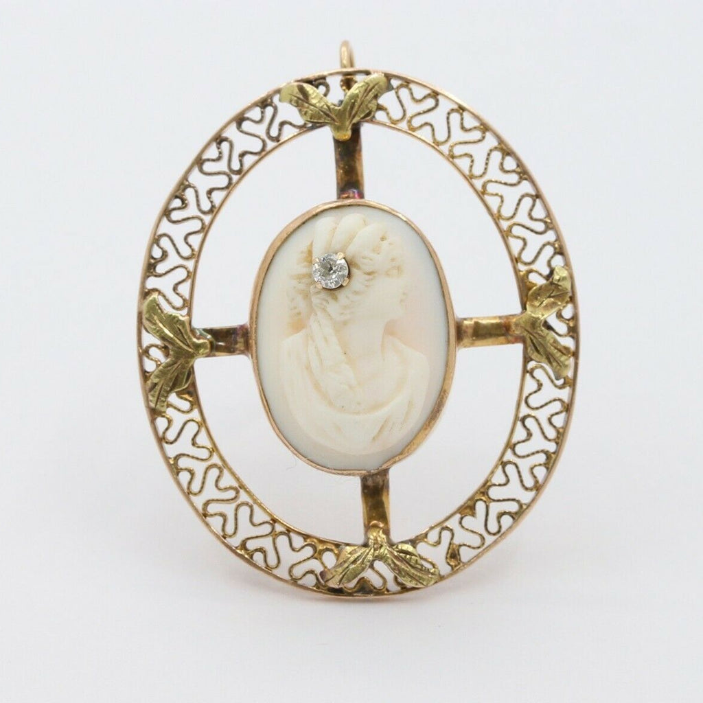 Vintage 14K Yellow Gold Cameo Pedant Brooch