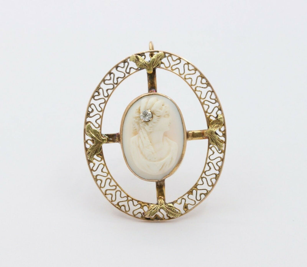 Vintage 14K Yellow Gold Cameo Pedant with Chain