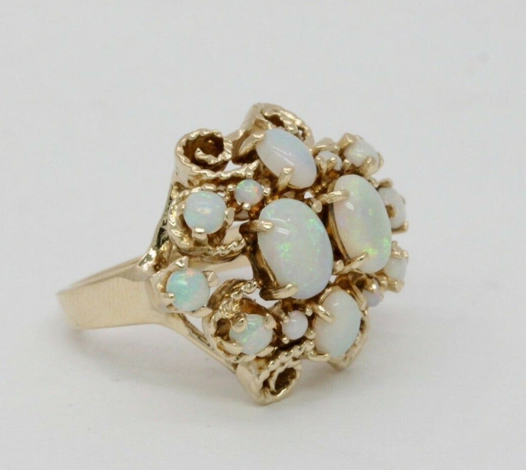 Vintage 14K Yellow Gold Opal Cluster Cocktail Ring