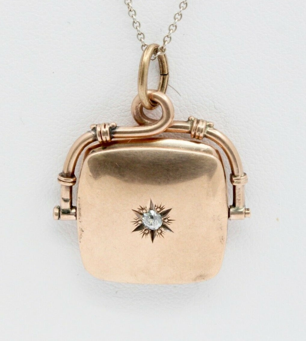 Victorian 14K Yellow Gold Purse Diamond Opening Pendant