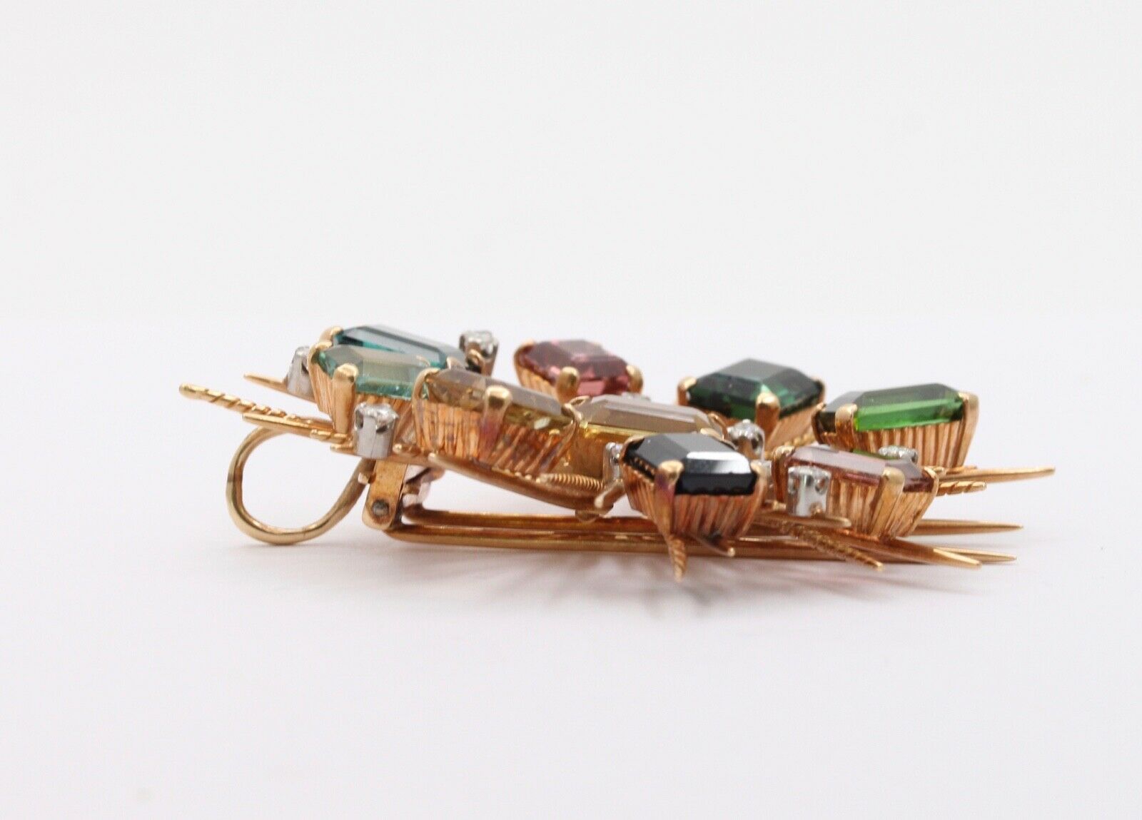 Vintage Tourmaline Citrine 14K Yellow Gold Pendant Brooch