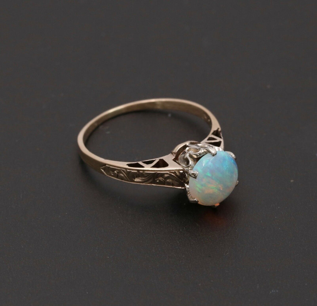 Art Deco Watery Translucent Opal 10K Yellow Gold Ring