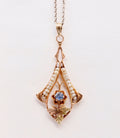 Victorian 10 Rose Gold Blue Sapphire Seed Pearls Pendant