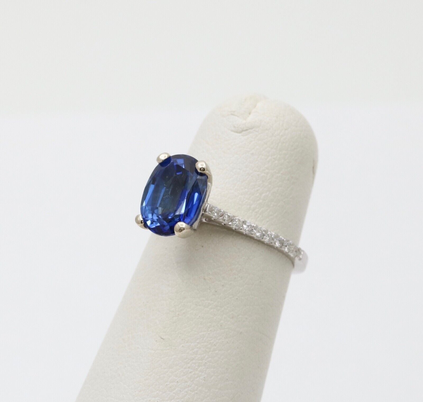 Classic 14K White Gold Sapphire & Diamond Ring, Engagement Ring.