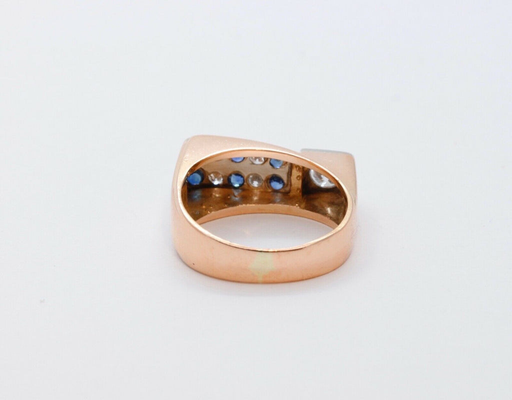 English Diamonds Sapphires 18K Yellow Gold Unisex Ring
