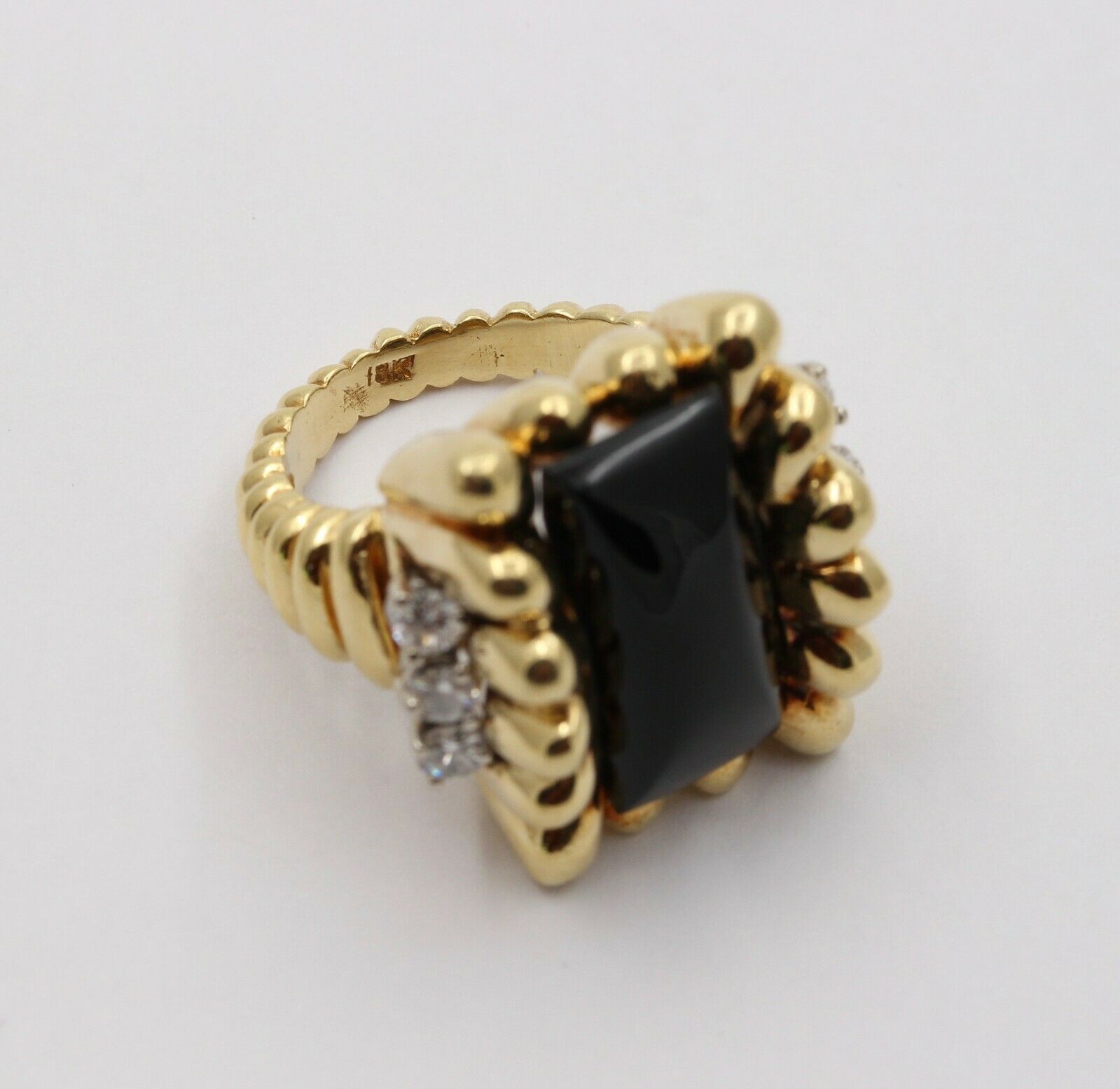 Vintage 18K Yellow Gold Unique Onyx Diamond Statement Ring