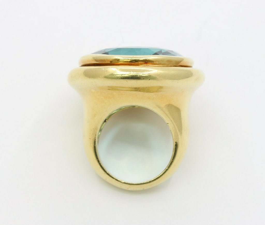 Huge Vintage Heavy 18K Yellow Gold 40+ Carat Aquamarine Ring