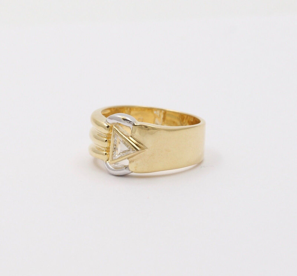 Vintage Geometric Trillion Cut Diamond 18K Yellow White Gold Ring