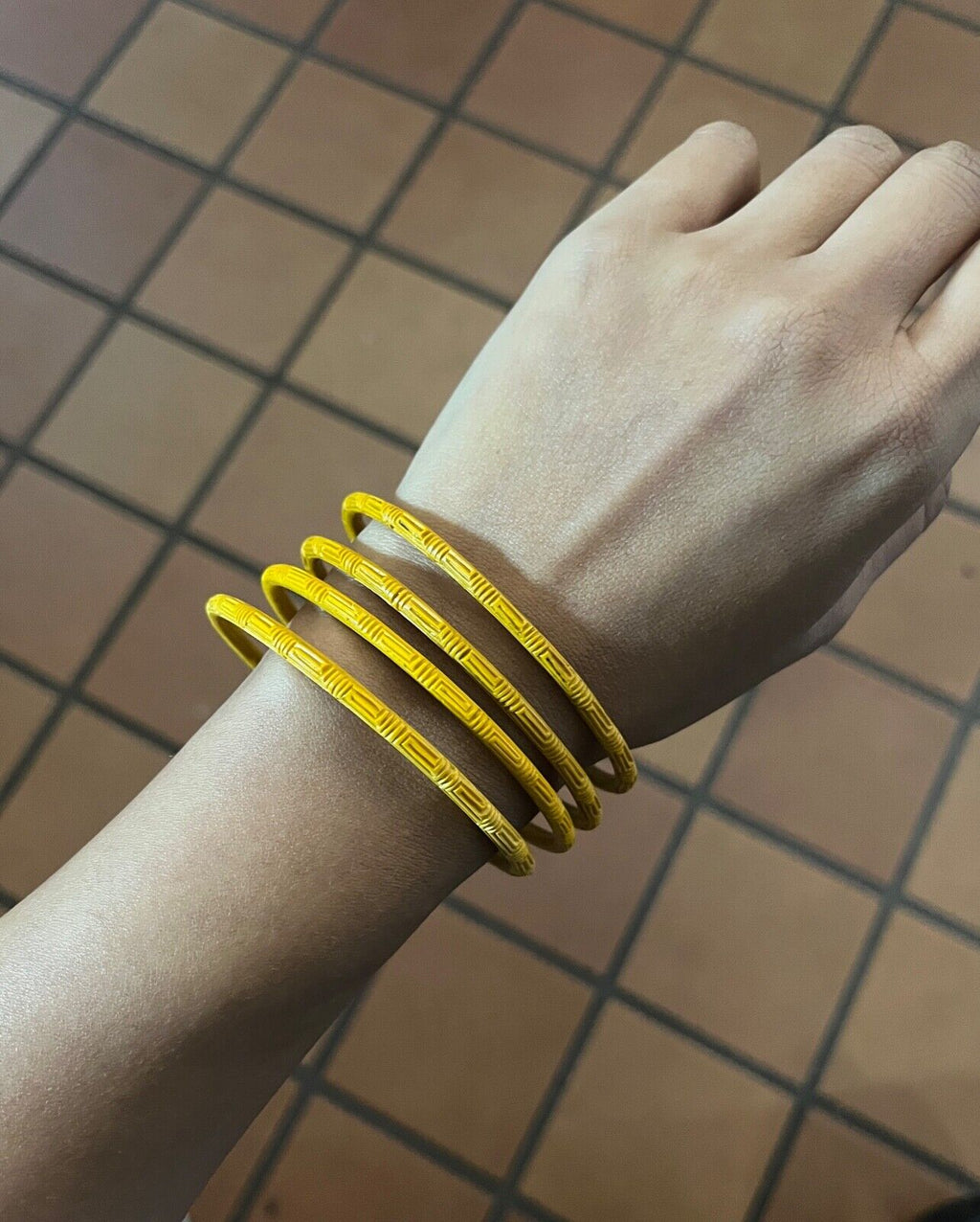Vintage 1960’s Carved Mustard Yellow Set Four Bangles