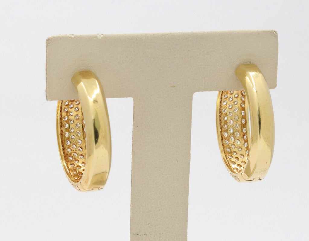 Vintage Ladies Fat 18K Yellow Gold Diamonds Hoop Earrings