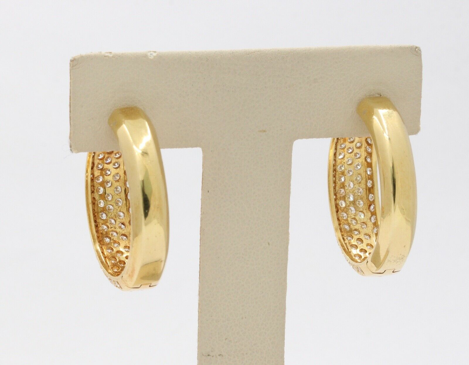 Vintage Ladies Fat 18K Yellow Gold Diamonds Hoop Earrings