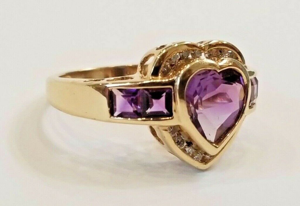 Heart Amethyst Diamonds 14K Yellow Gold Ring