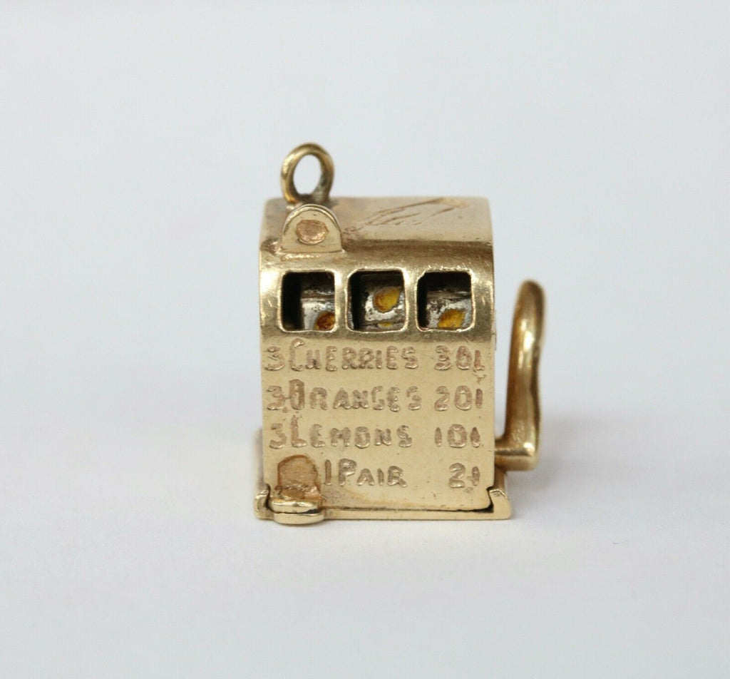 Vintage 14K Yellow Gold Movable Slot Machine Charm Pendant