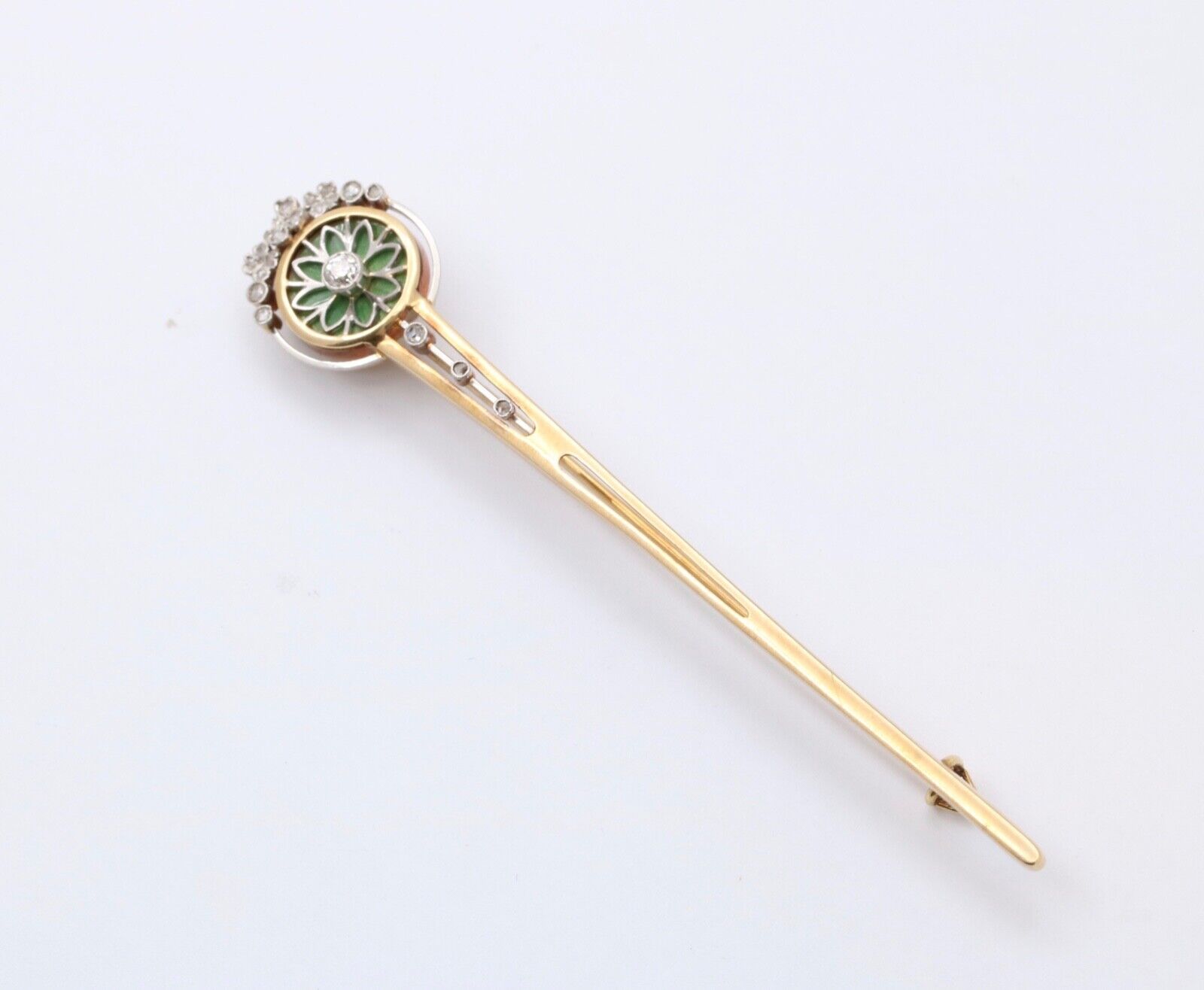 Incredible Victorian Old Euro Rose Cut Cloth 14K YG WG Brooch Pin