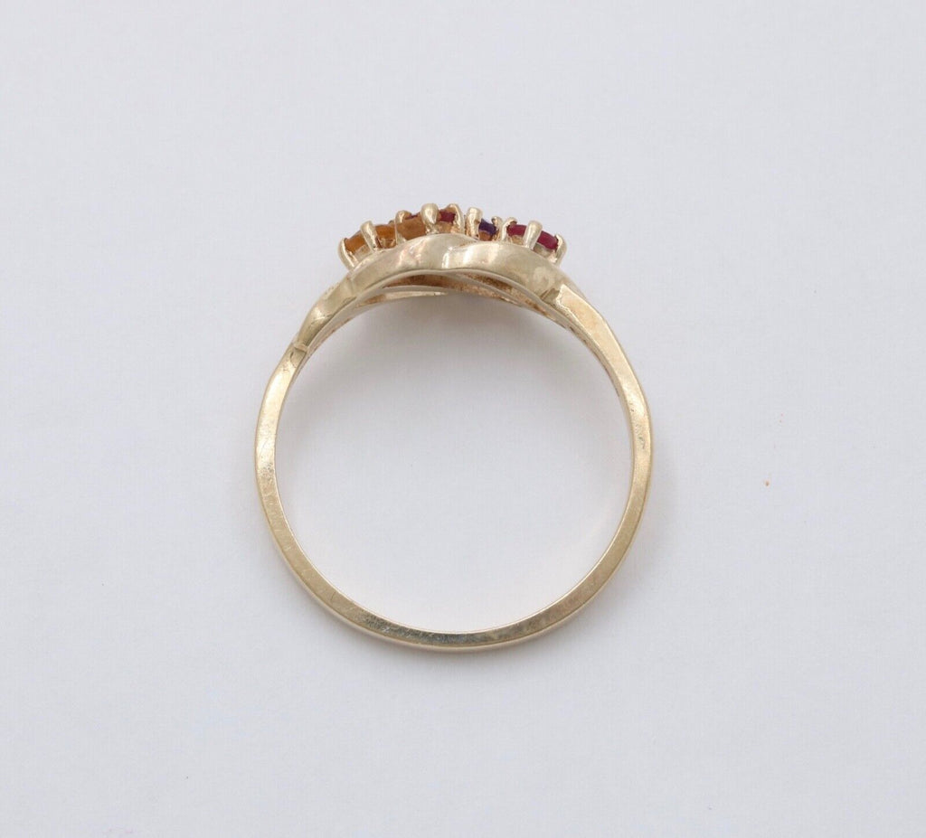 Vintage 10K Yellow Gold Multi Color Stone Ring, Stacking Ring.