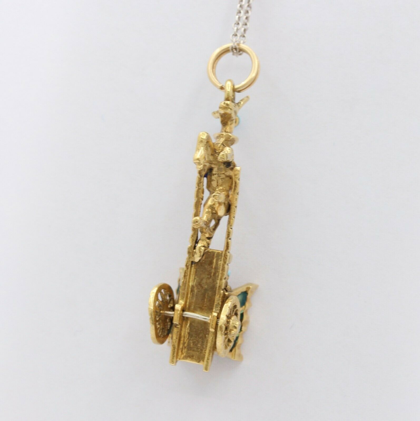 Vintage 18K Yellow Gold Enamel Horse Carriage Charm
