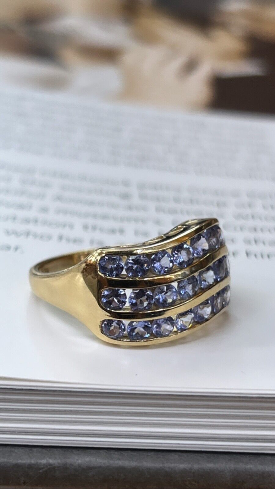Vintage lavender Tanzanite Three layer Architecture Ring.