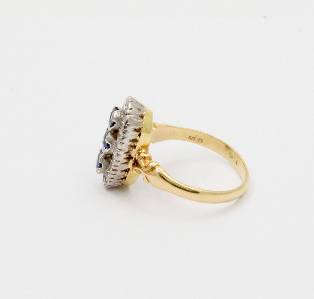 Edwardian Blue Sapphire Diamonds Yellow White Gold Ring