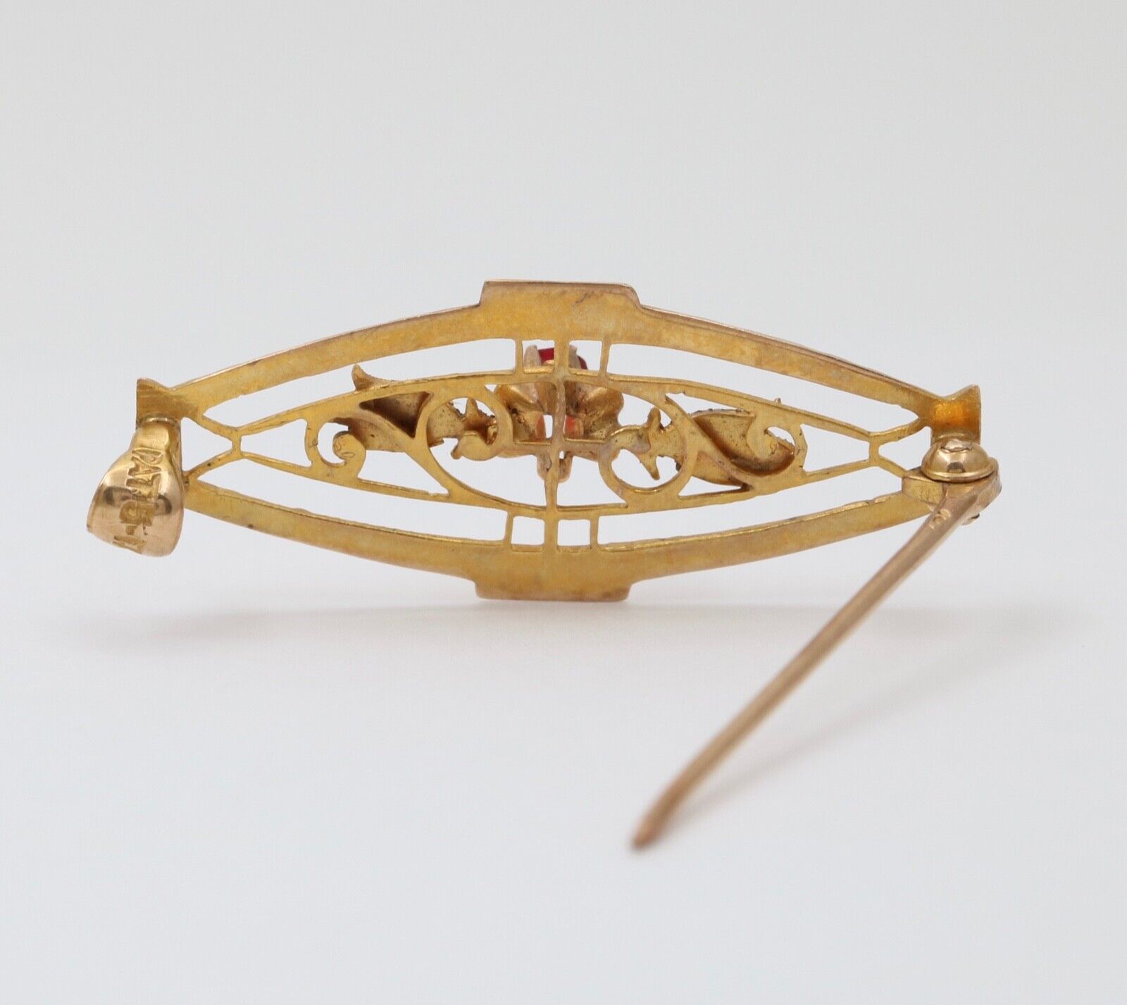Art Nouveau Ruby 10K Yellow Gold Brooch Pin