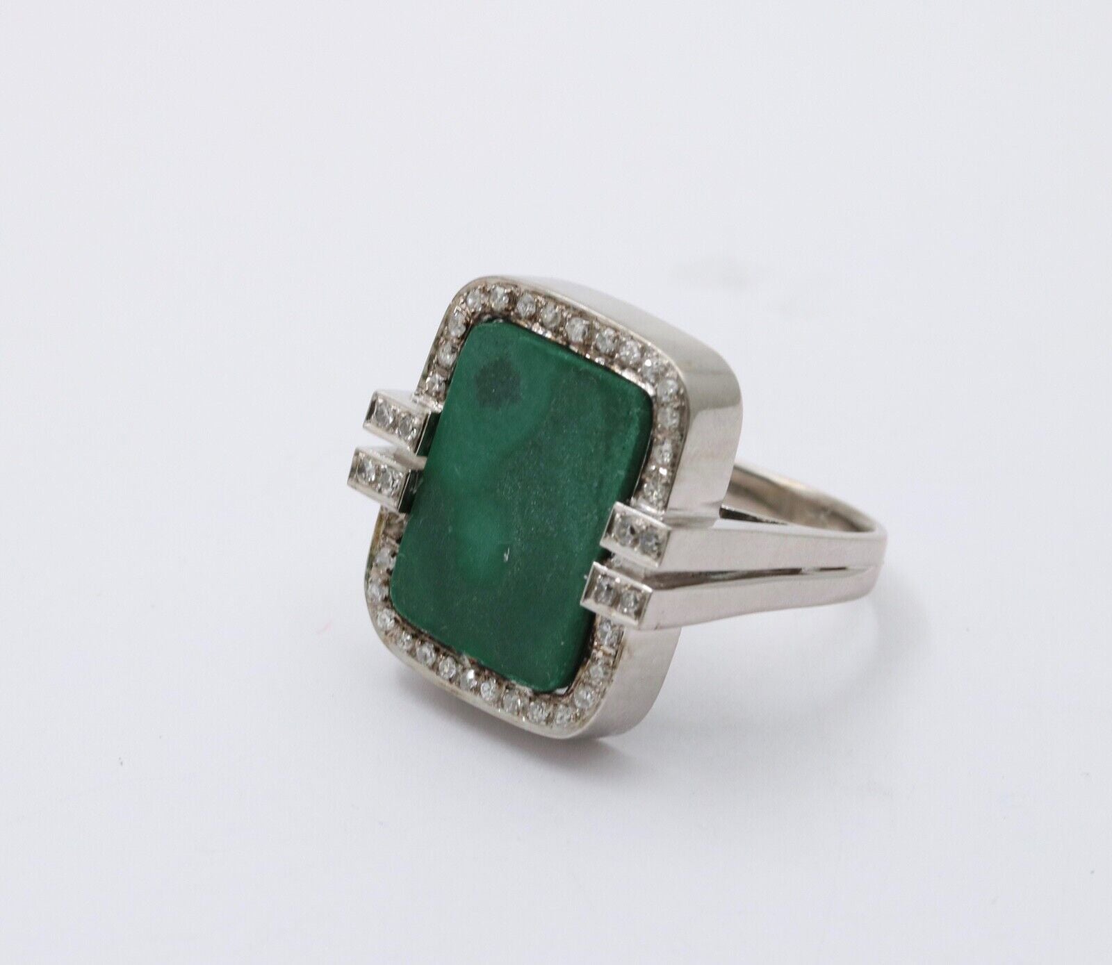 Vintage Aventurine and Diamond 14K White Gold Ring, Statement Ring 12.4 grams