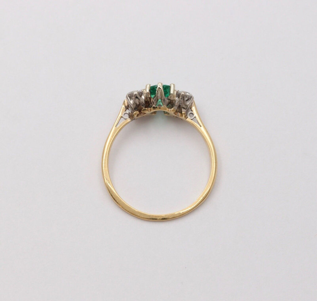 Vintage 18K Yellow Gold Emerald and Diamond Ring, Stacking Ring