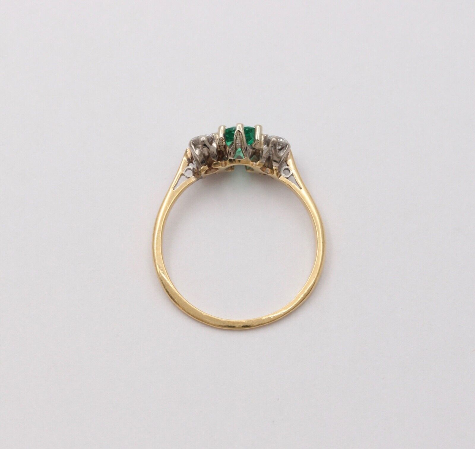 Vintage 18K Yellow Gold Emerald and Diamond Ring, Stacking Ring